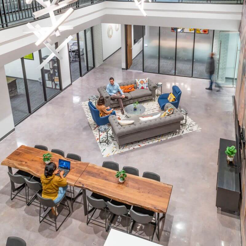 Aerial view of a stylish workspace at the 53 West location by Urban Office LLC